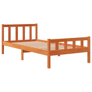 Estructura cama con cabecero madera pino marrón cera 90x190 cm - Vetonek