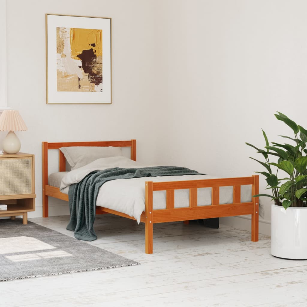 Vetonek Estructura cama con cabecero madera pino marrón cera 90x190 cm