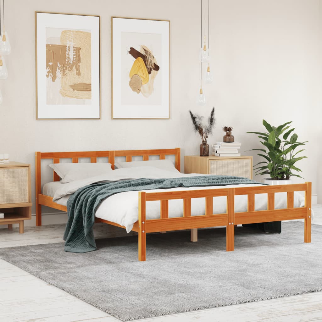 Vetonek Estructura cama con cabecero madera pino marrón cera 150x200 cm