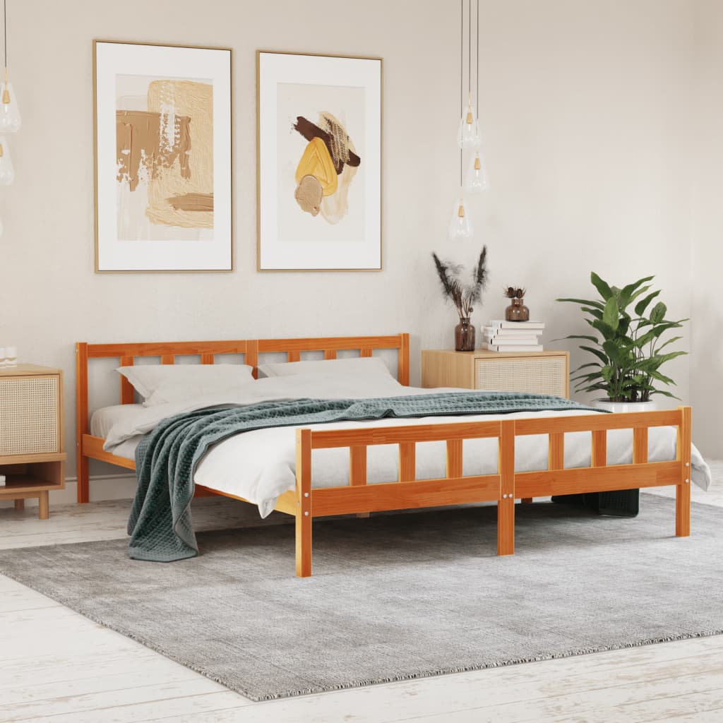 Vetonek Estructura cama con cabecero madera pino marrón cera 160x200 cm