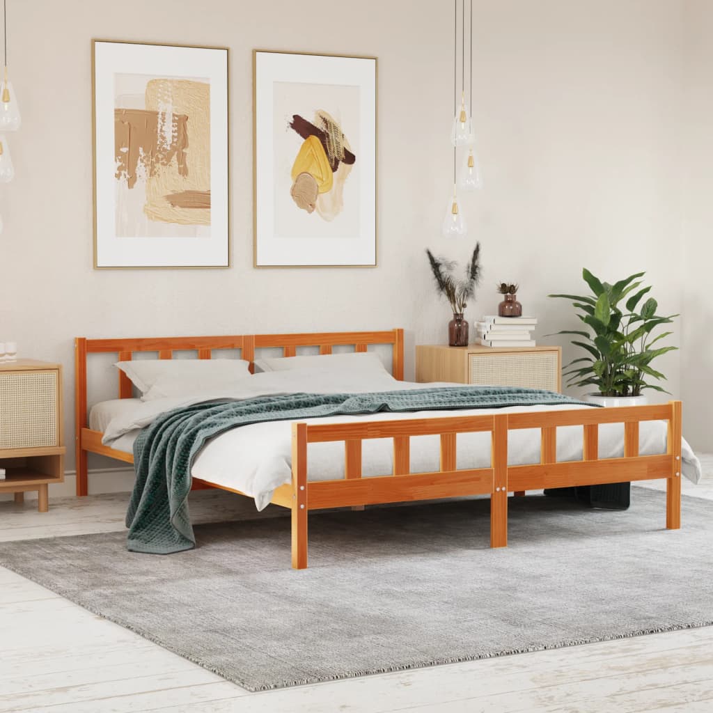 Vetonek Estructura cama con cabecero madera pino marrón cera 180x200 cm