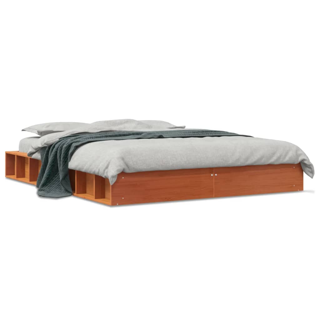 Vetonek Estructura de cama sin colchón madera maciza marrón 120x190 cm