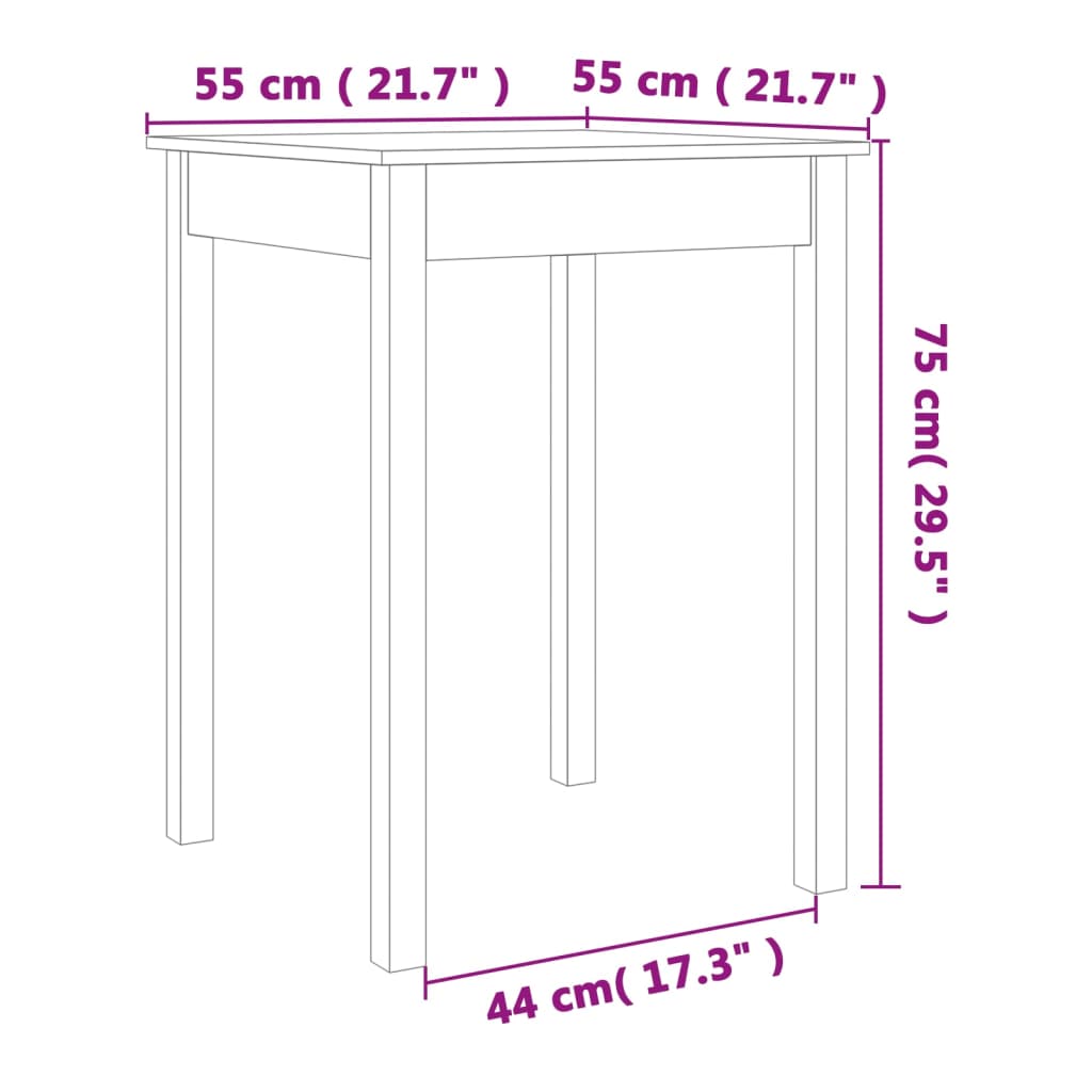 Dining table solid wood of brown pine wax 55x55x75 cm