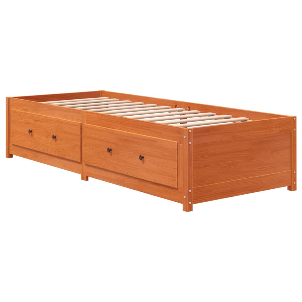 Sofá cama de madera maciza de pino marrón cera 90x190 cm