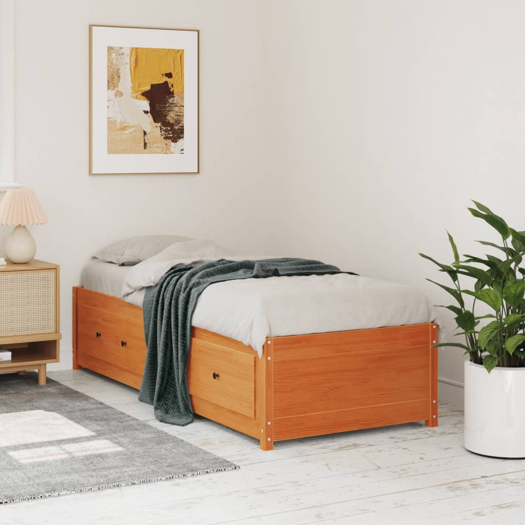 Vetonek Sofá cama de madera maciza de pino marrón cera 90x190 cm