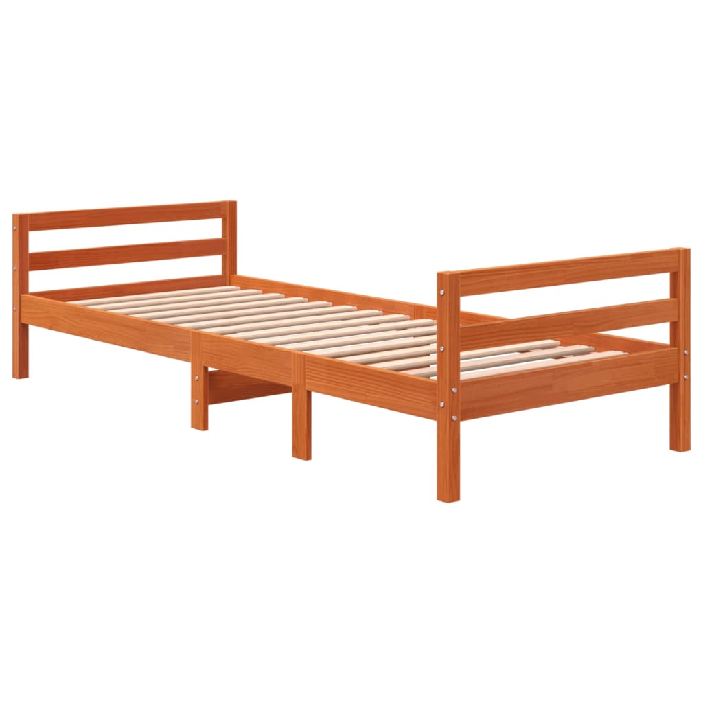 Brown pine wooden bed structure 80x200 cm