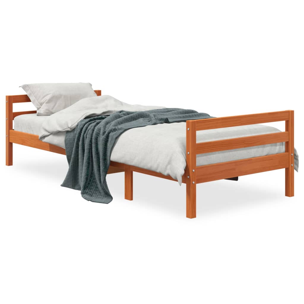 Vetonek Estructura de cama sin colchón madera maciza marrón 75x190 cm