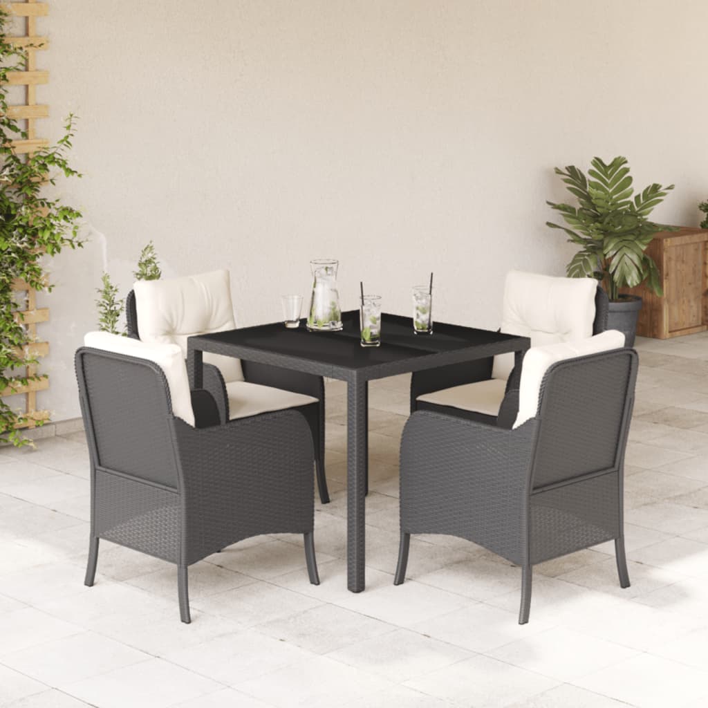 Vetonek Set de muebles jardín 5 pzas con cojines ratán sintético negro