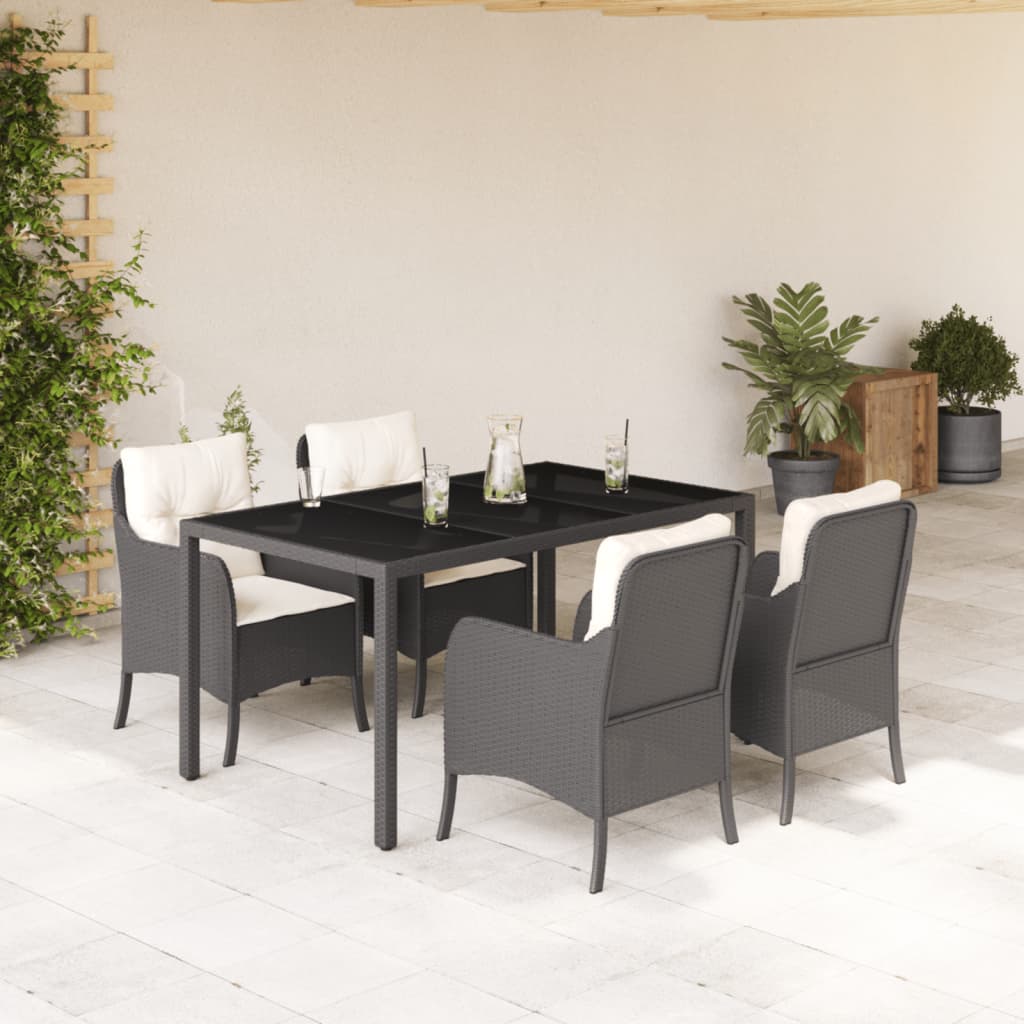 Vetonek Set de muebles jardín 5 pzas con cojines ratán sintético negro