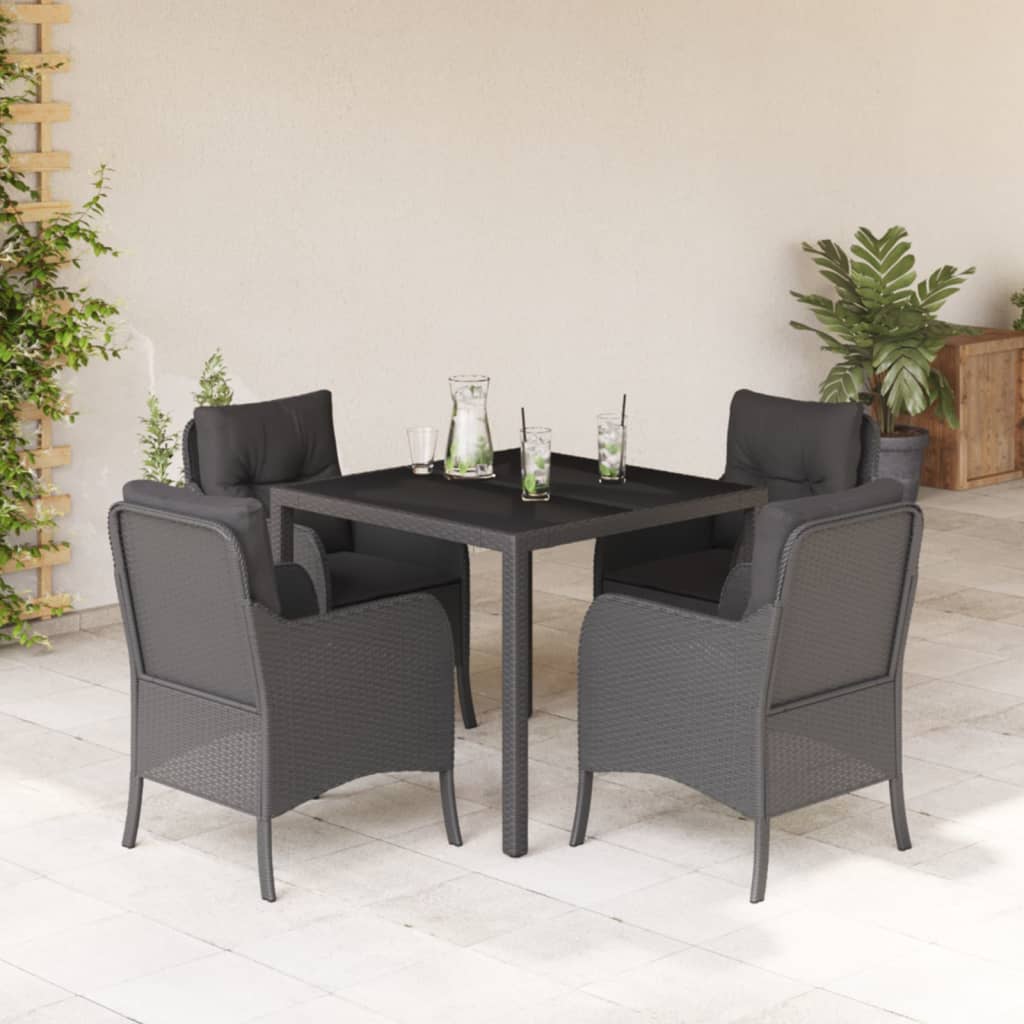 Vetonek Set de muebles jardín 5 pzas con cojines ratán sintético negro