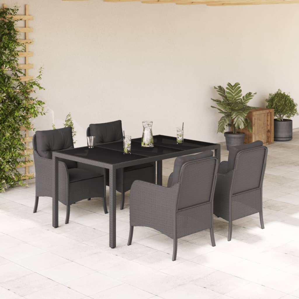 Vetonek Set de muebles jardín 5 pzas con cojines ratán sintético negro