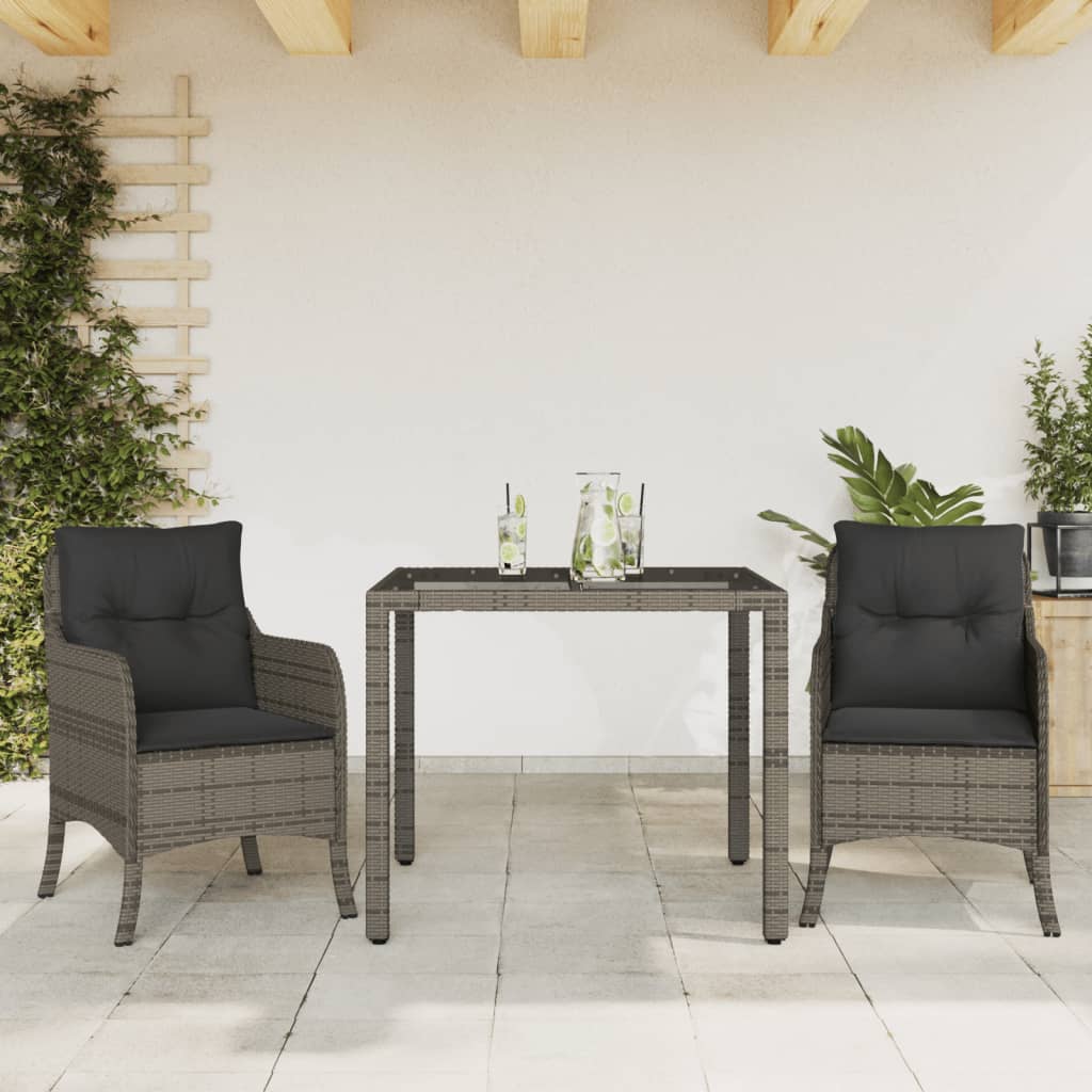 Vetonek Set comedor de jardín 3 piezas con cojines ratán sintético gris