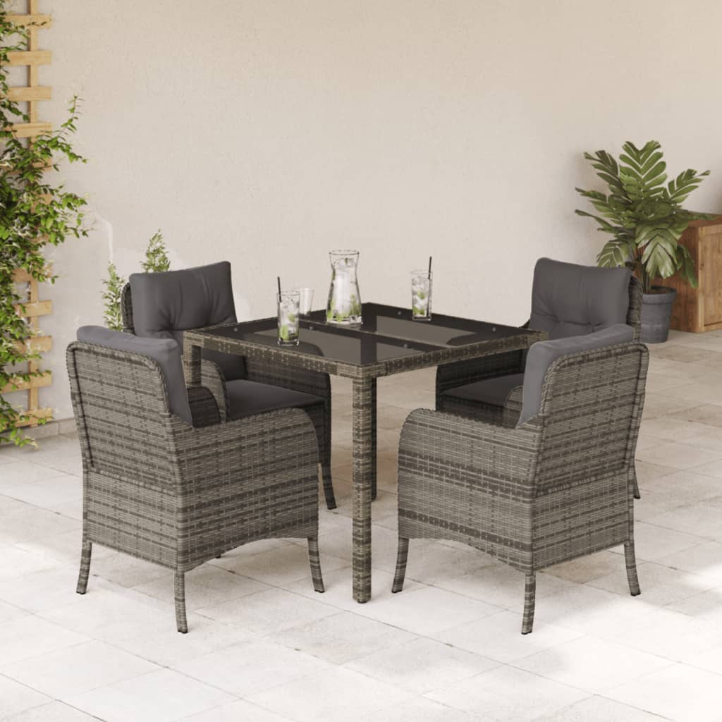 Vetonek Set comedor de jardín 5 piezas con cojines ratán sintético gris