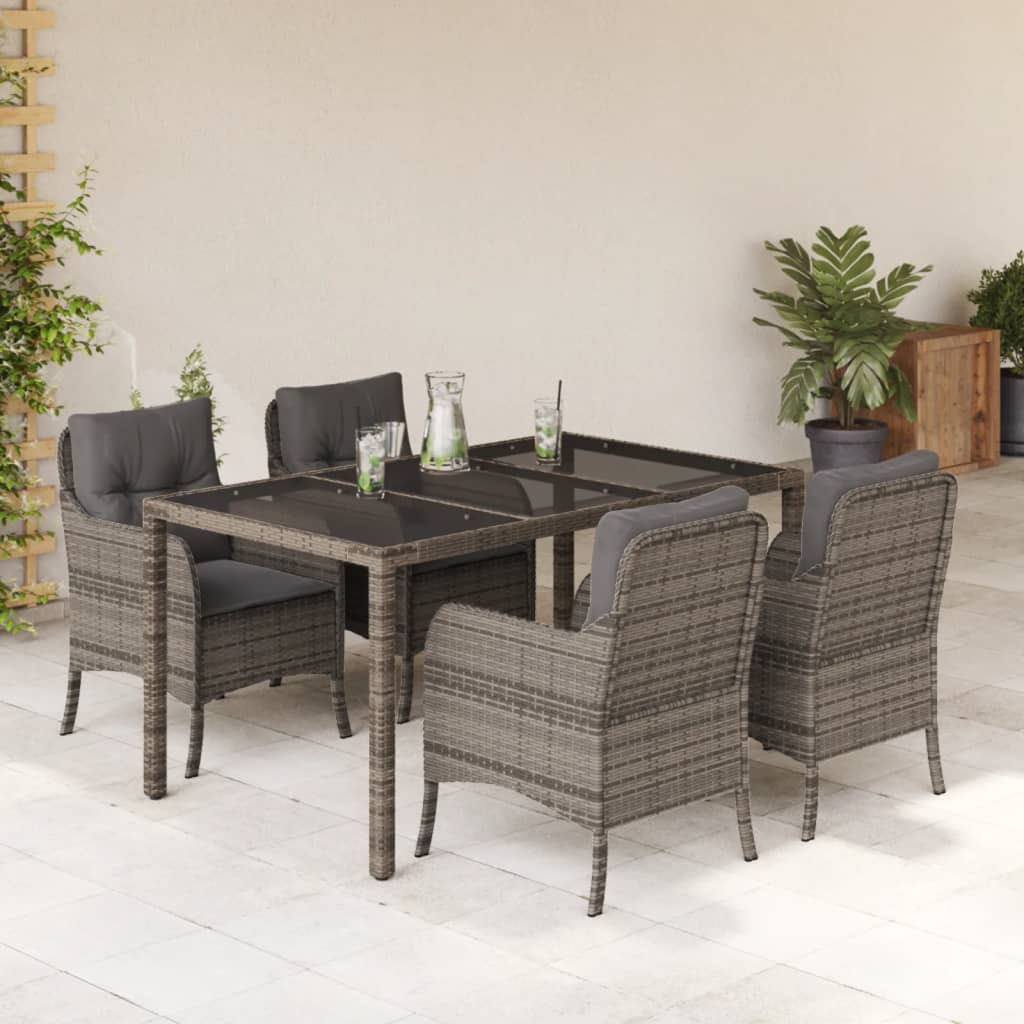 Vetonek Set comedor de jardín 5 piezas con cojines ratán sintético gris