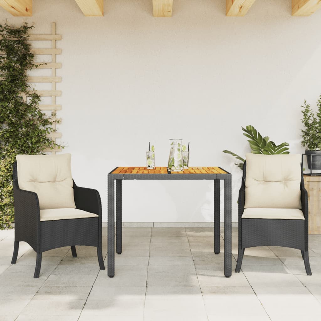 Vetonek Set comedor de jardín 3 pzas con cojines ratán sintético negro