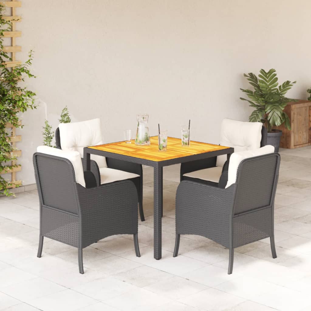 Vetonek Set de muebles jardín 5 pzas con cojines ratán sintético negro