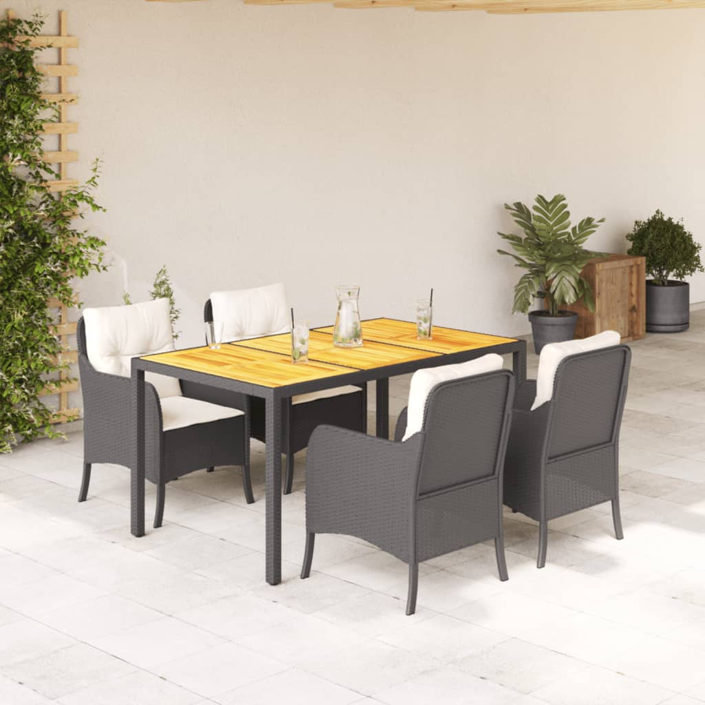 Vetonek Set de muebles jardín 5 pzas con cojines ratán sintético negro