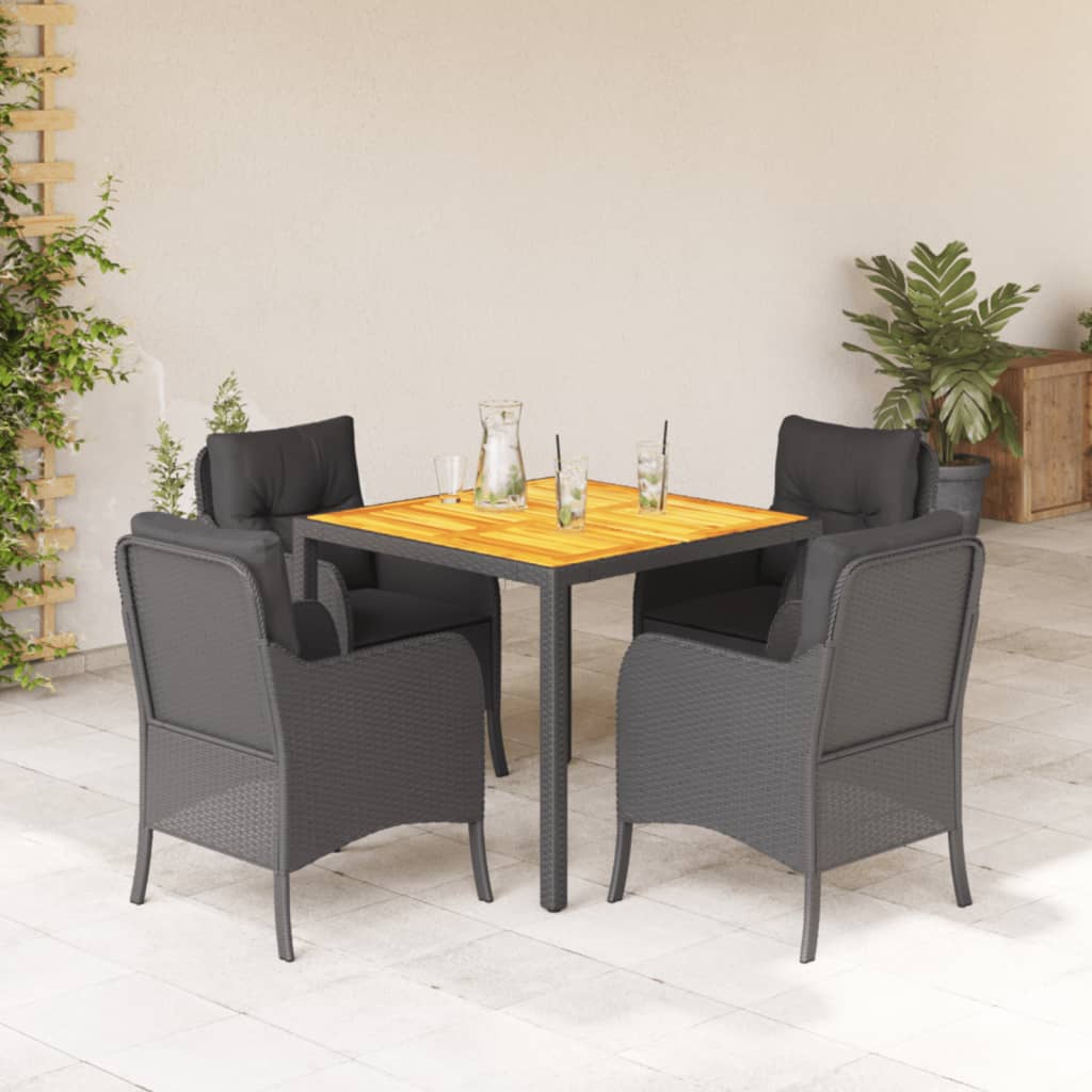 Vetonek Set de muebles jardín 5 pzas con cojines ratán sintético negro