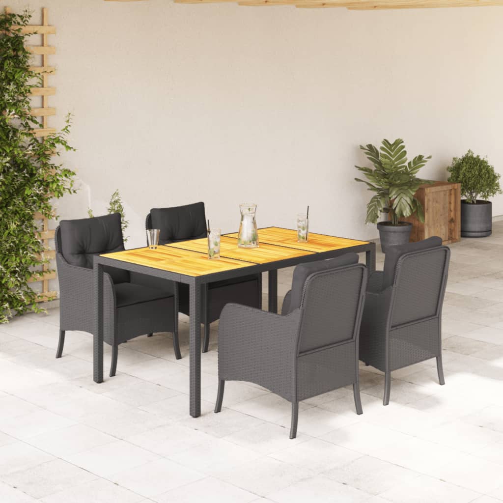 Vetonek Set de muebles jardín 5 pzas con cojines ratán sintético negro