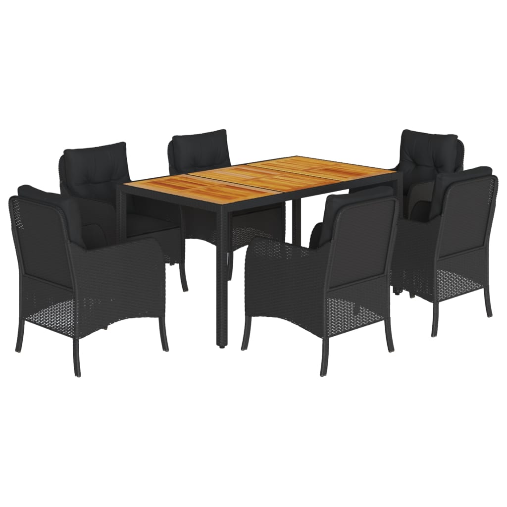 Set de comedor de jardín 7 pzas y cojines ratán sintético negro - Vetonek