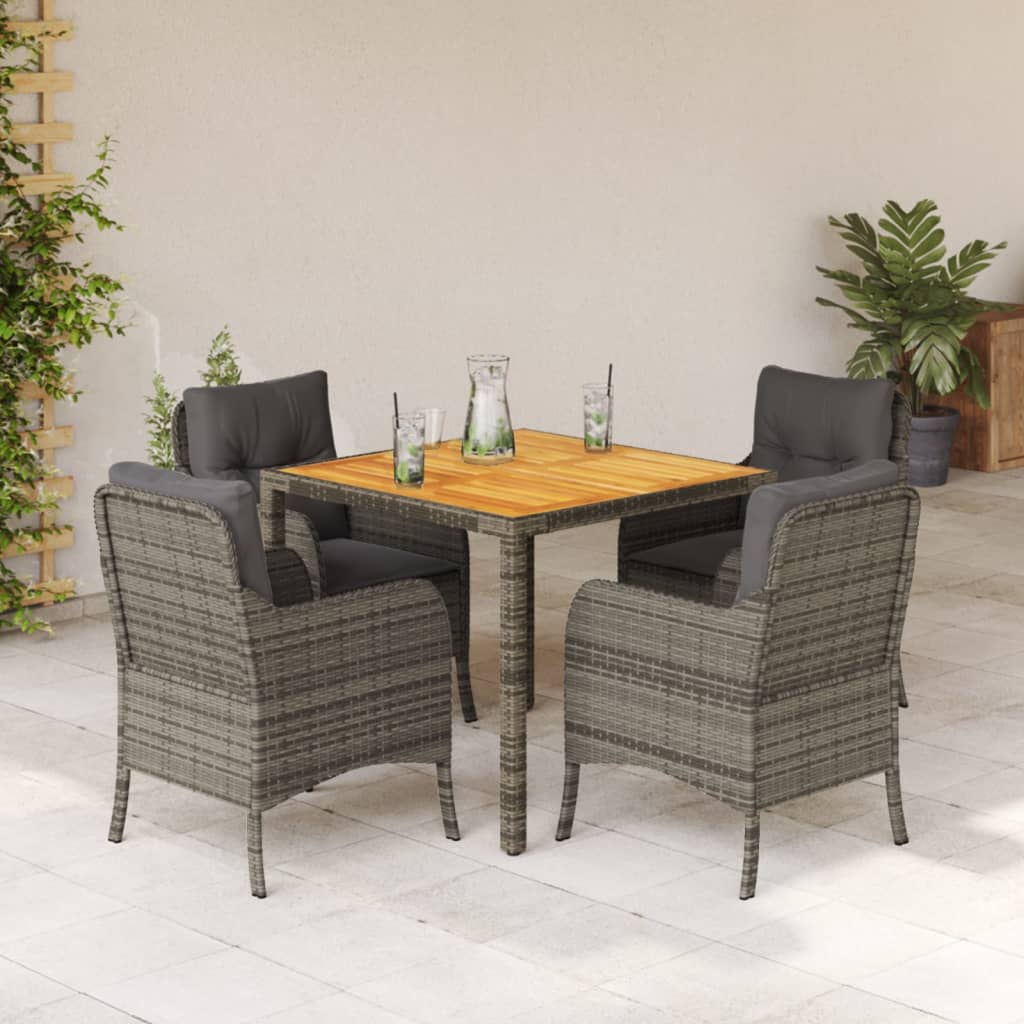 Vetonek Set comedor de jardín 5 piezas con cojines ratán sintético gris