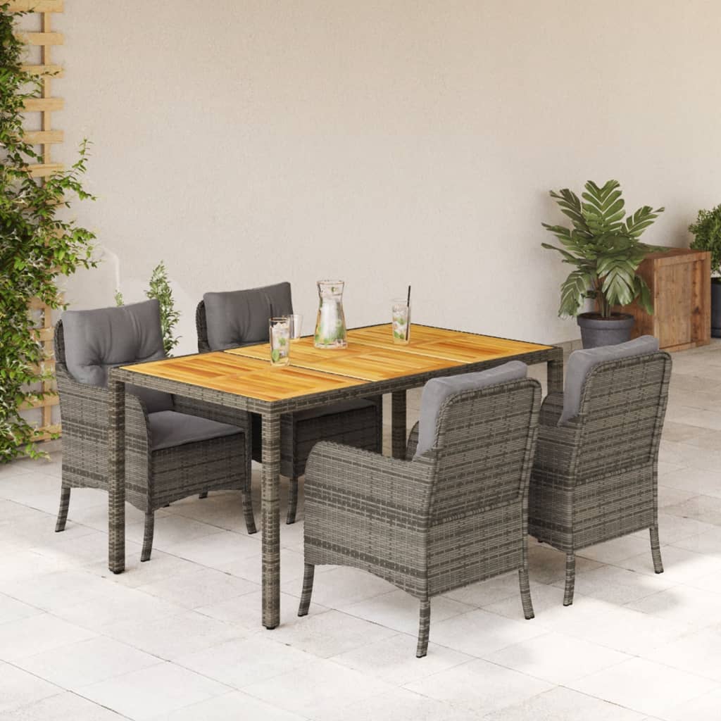 Vetonek Set comedor de jardín 5 piezas con cojines ratán sintético gris