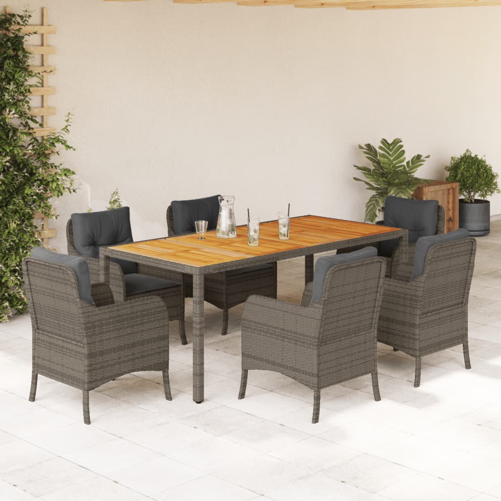 Vetonek Set comedor jardín 7 pzas y cojines ratán sintético gris