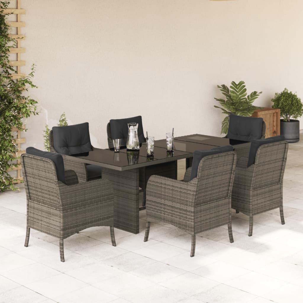 Vetonek Set comedor jardín 7 pzas y cojines ratán sintético gris