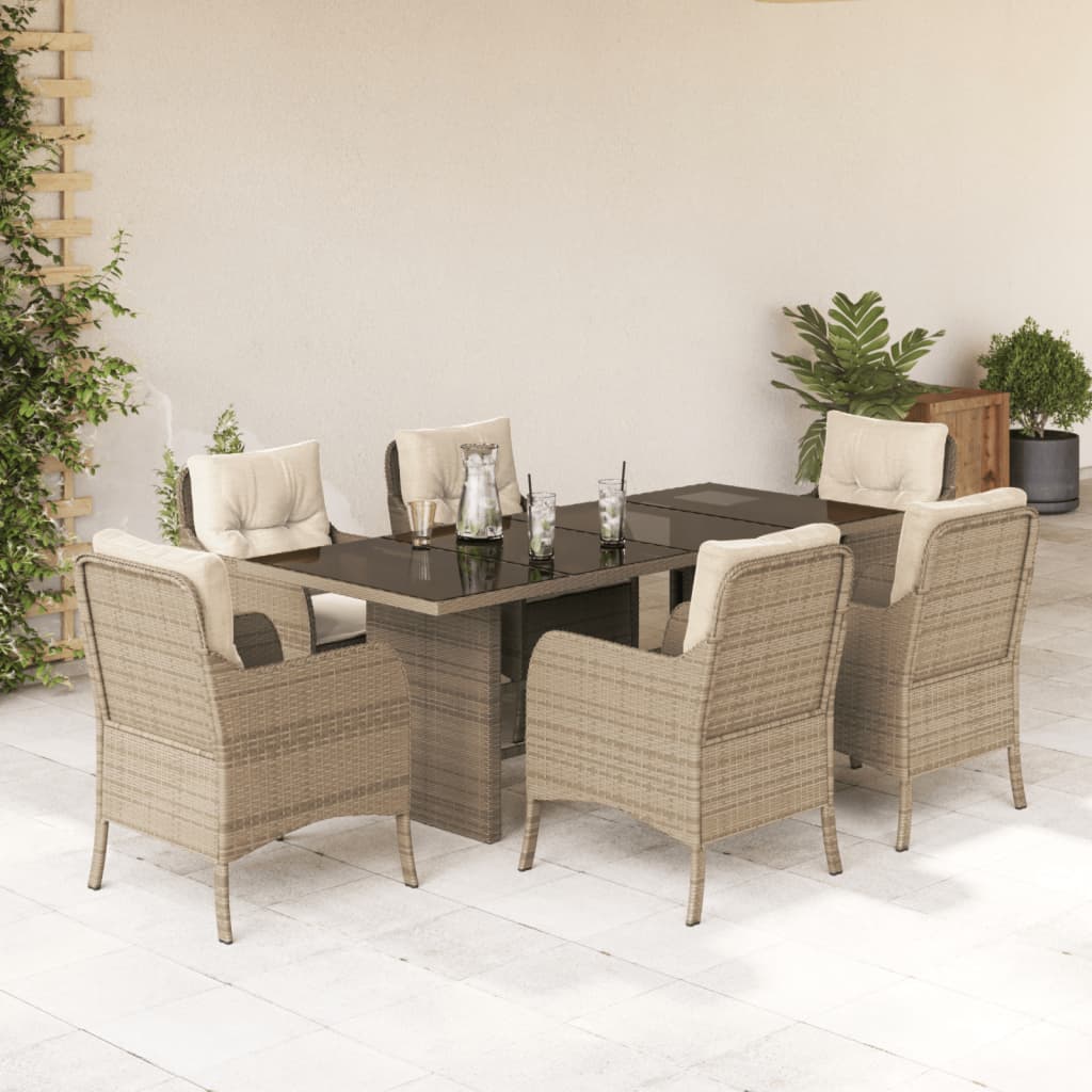 Vetonek Set comedor de jardín 7 pzas con cojines ratán sintético beige