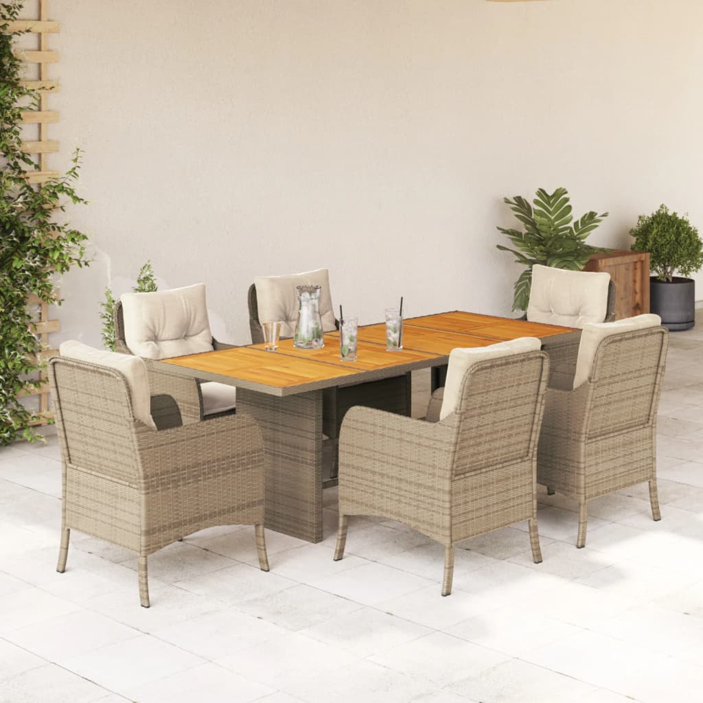 Vetonek Set comedor de jardín 7 pzas con cojines ratán sintético beige