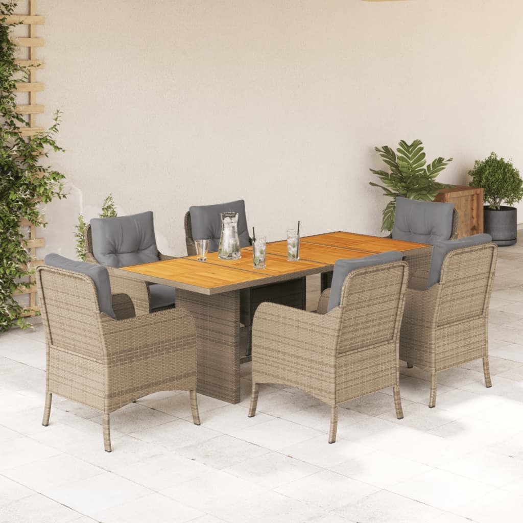 Vetonek Set comedor de jardín 7 pzas con cojines ratán sintético beige