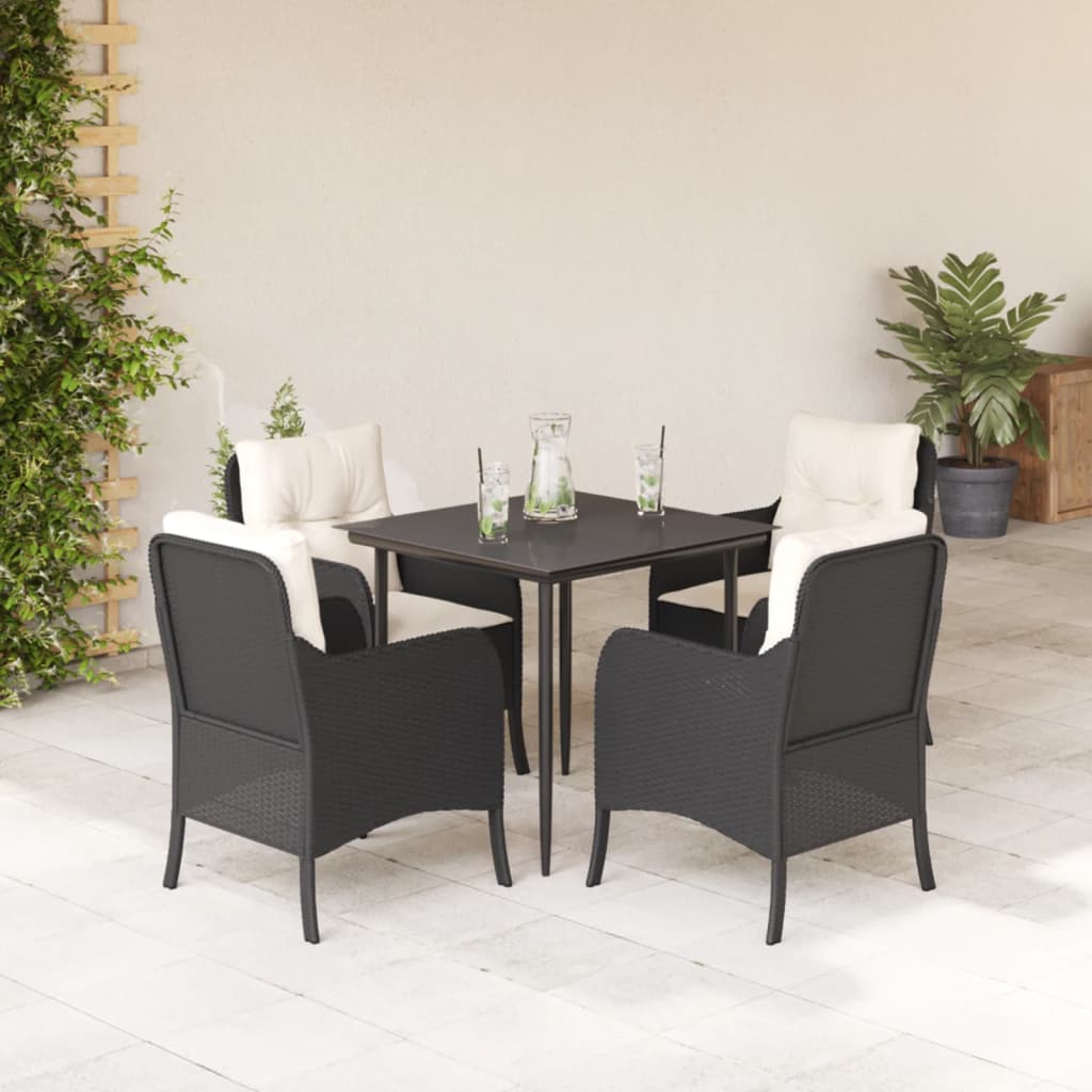 Vetonek Set de muebles jardín 5 pzas con cojines ratán sintético negro