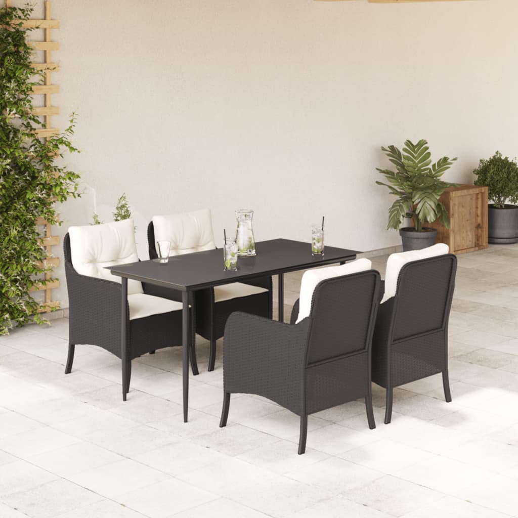 Vetonek Set de muebles jardín 5 pzas con cojines ratán sintético negro