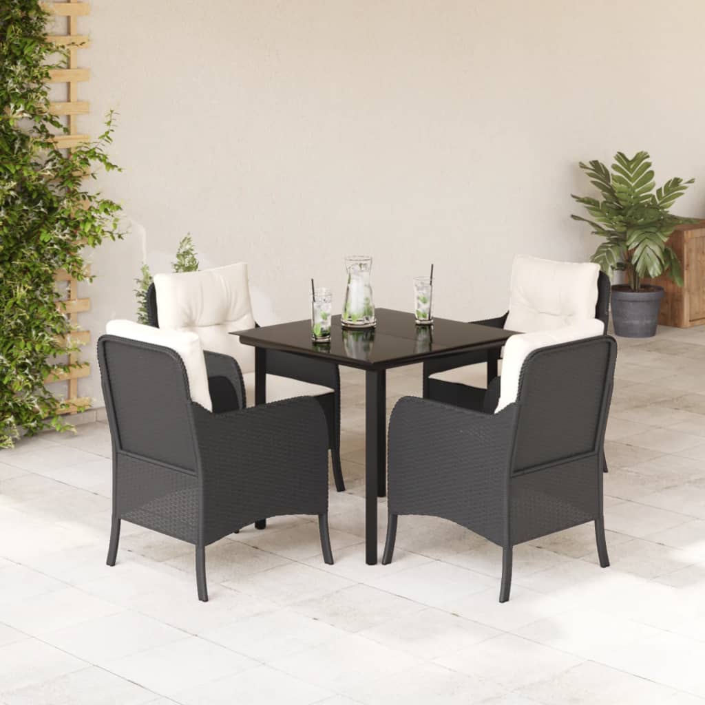 Vetonek Set de muebles jardín 5 pzas con cojines ratán sintético negro