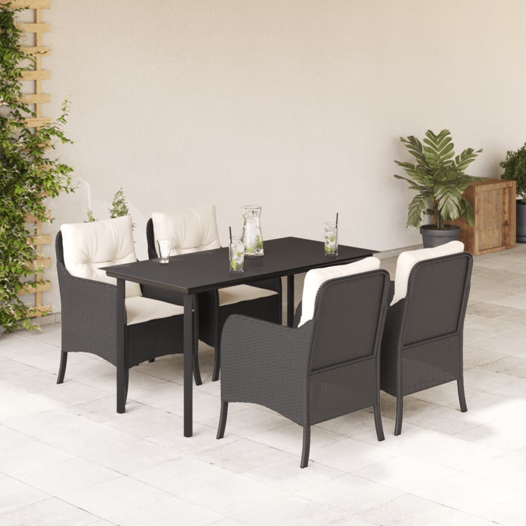 Vetonek Set de muebles jardín 5 pzas con cojines ratán sintético negro