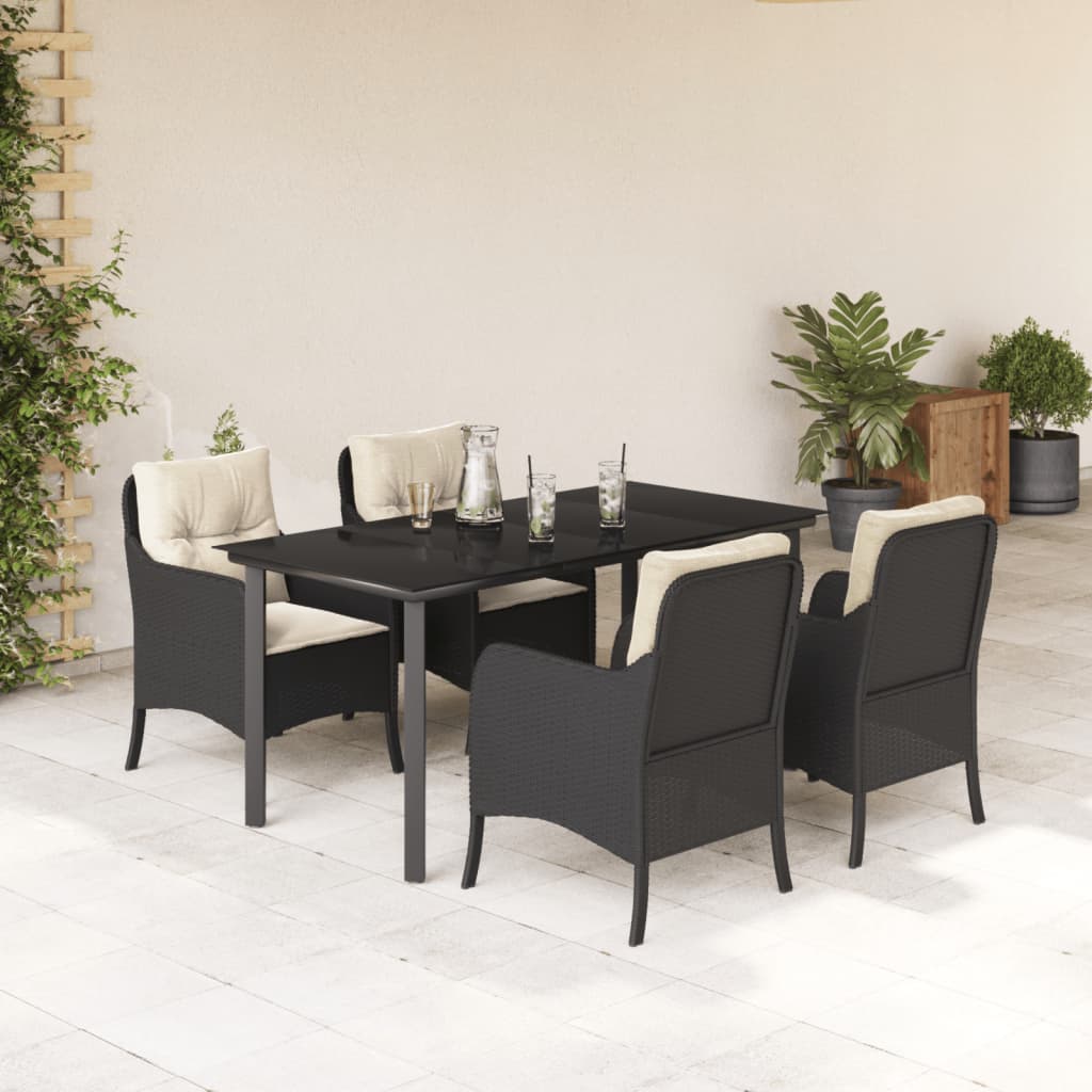 Vetonek Set de muebles jardín 5 pzas con cojines ratán sintético negro