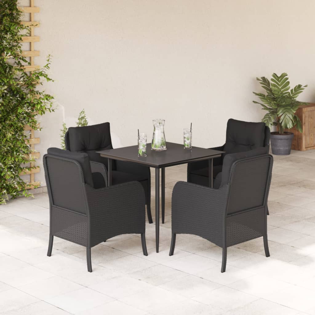 Vetonek Set de muebles jardín 5 pzas con cojines ratán sintético negro