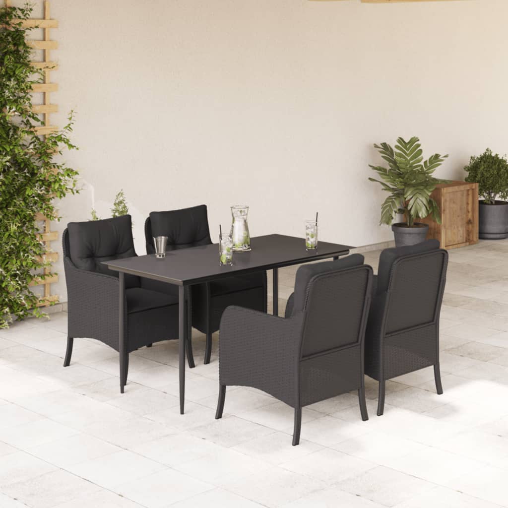 Vetonek Set de muebles jardín 5 pzas con cojines ratán sintético negro