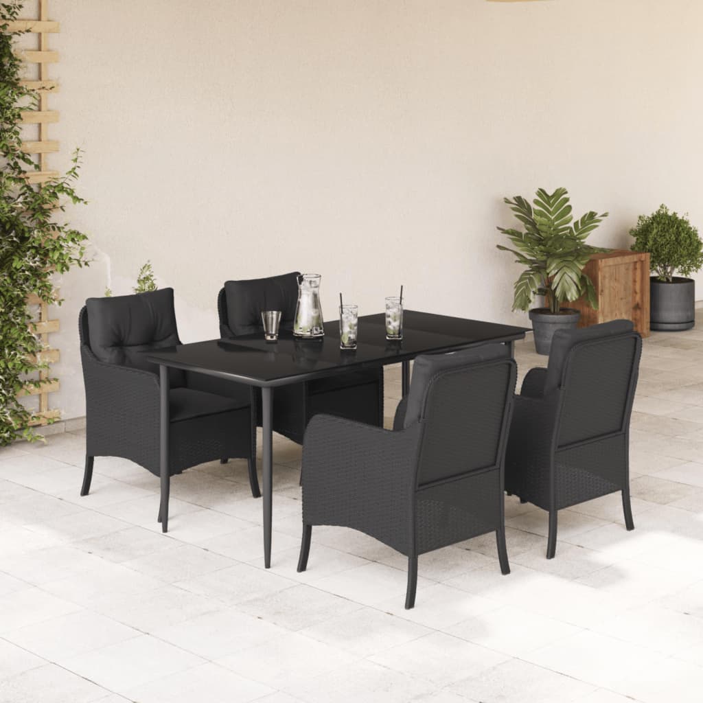 Vetonek Set de muebles jardín 5 pzas con cojines ratán sintético negro