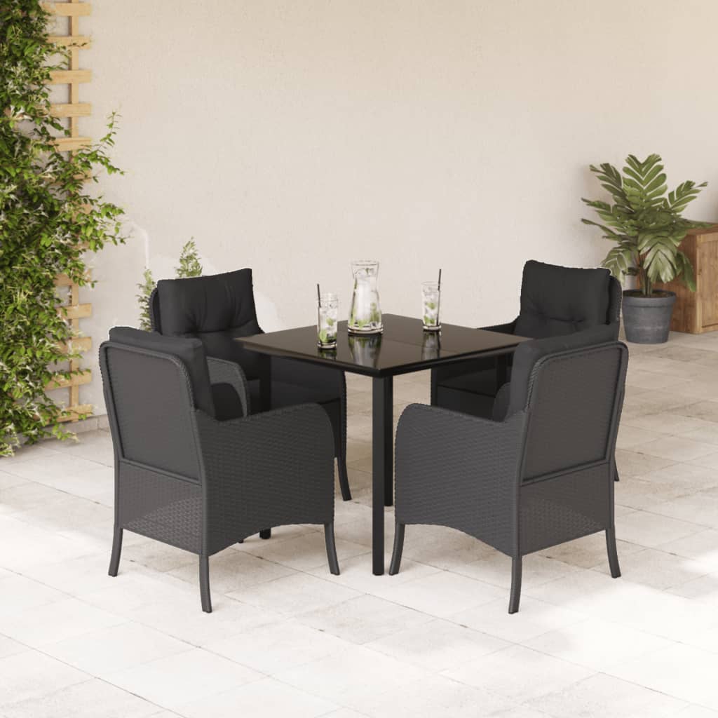 Vetonek Set de muebles jardín 5 pzas con cojines ratán sintético negro