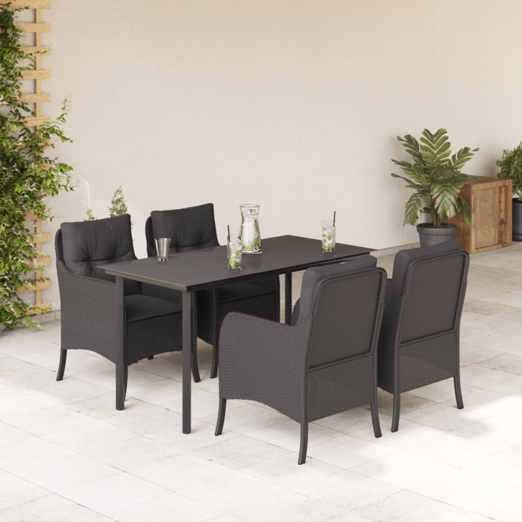 Vetonek Set de muebles jardín 5 pzas con cojines ratán sintético negro