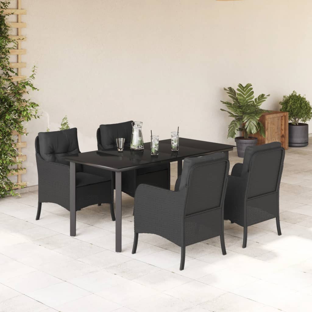 Vetonek Set de muebles jardín 5 pzas con cojines ratán sintético negro