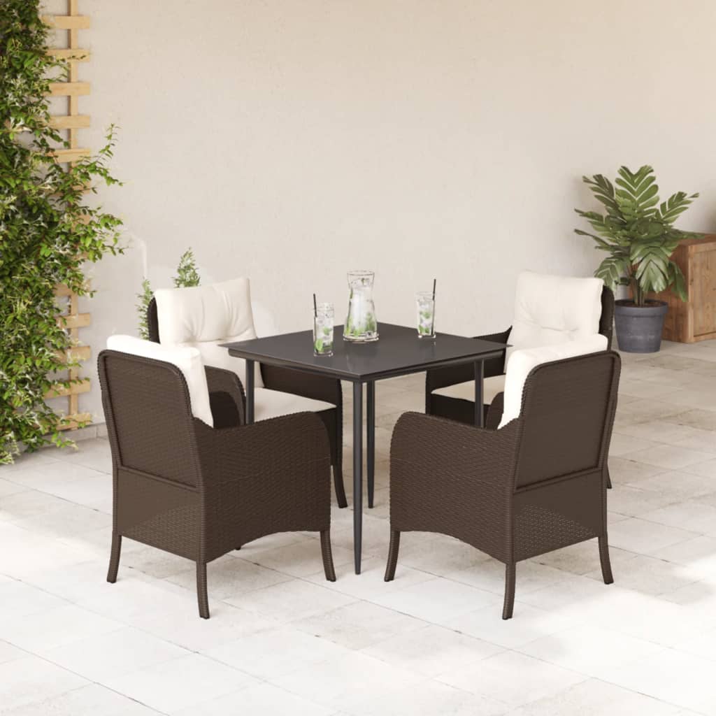 Vetonek Set comedor de jardín 5 piezas y cojines ratán sintético marrón