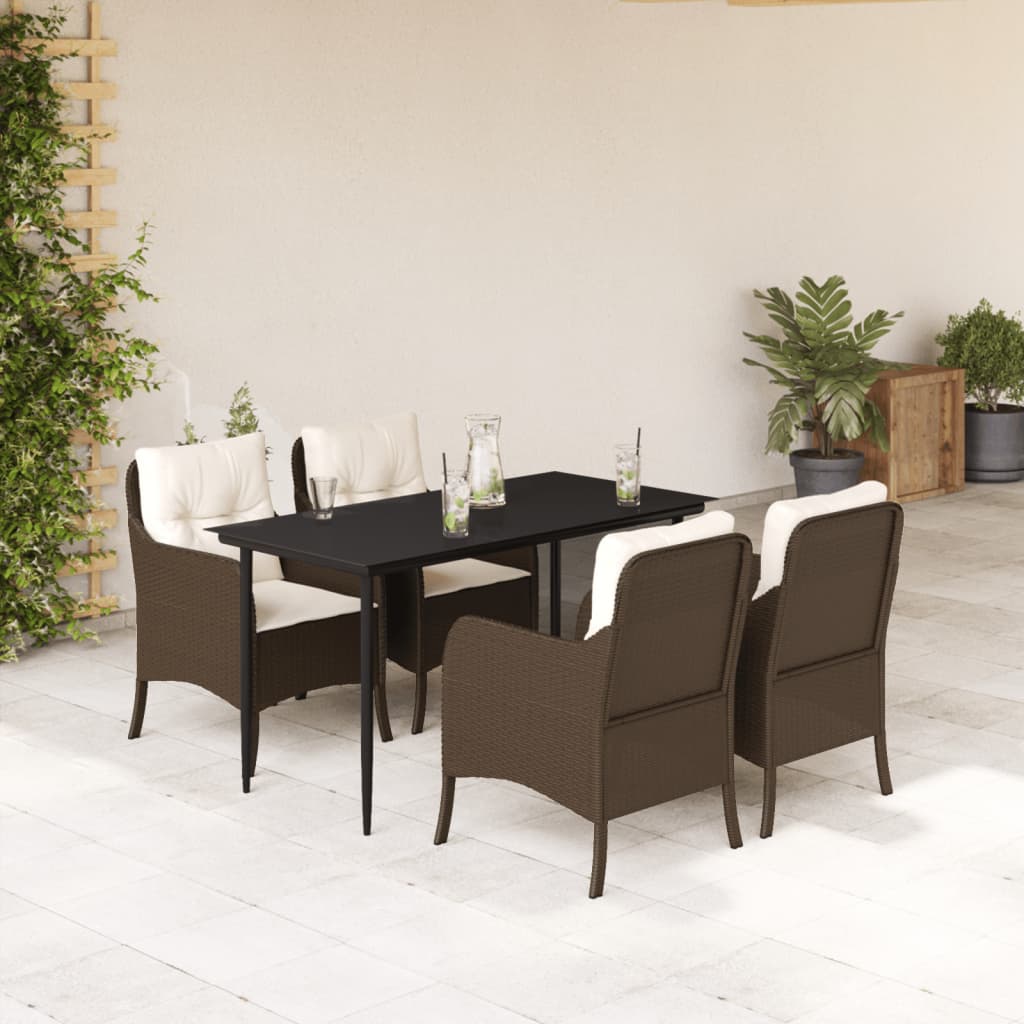 Vetonek Set comedor de jardín 5 piezas y cojines ratán sintético marrón