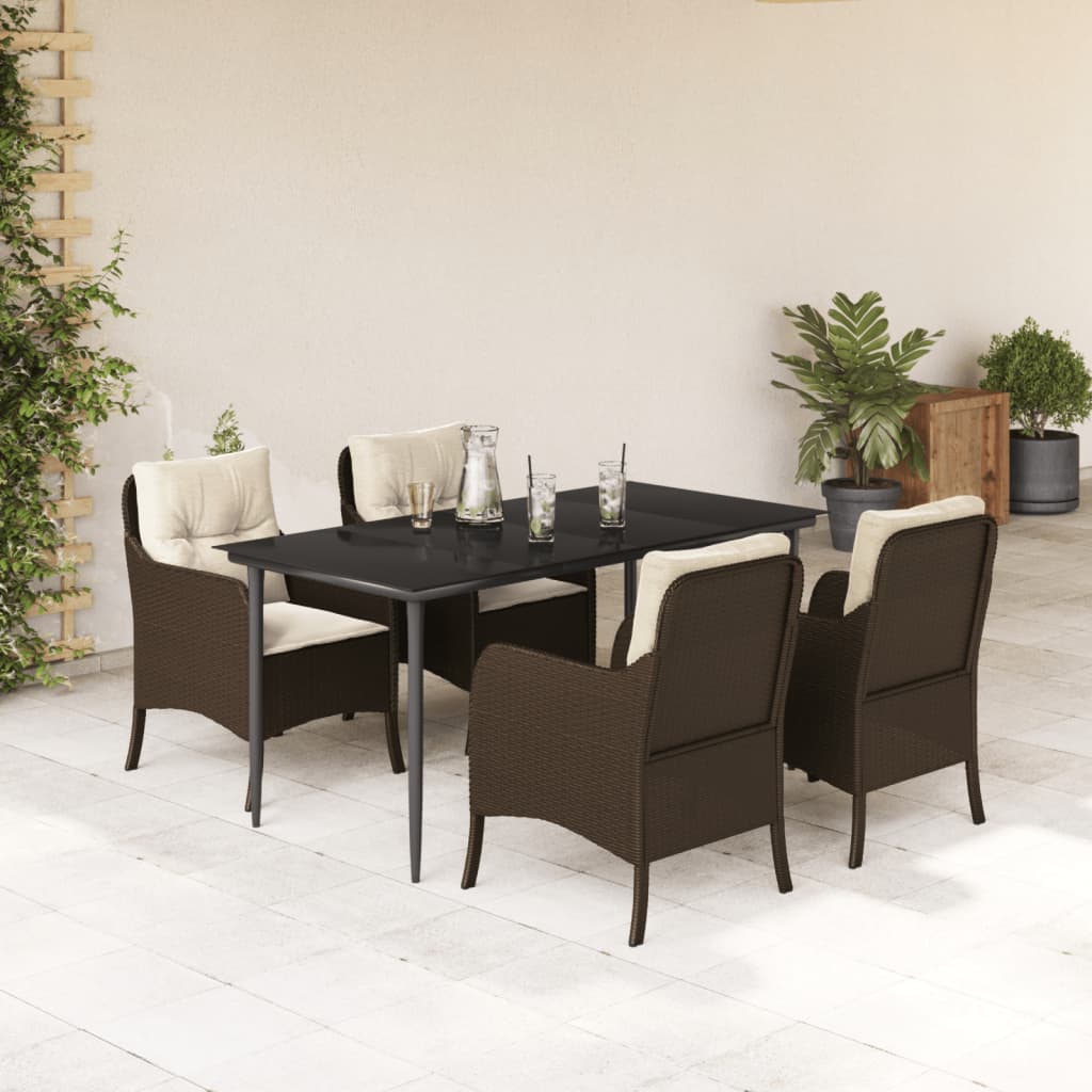 Vetonek Set comedor de jardín 5 piezas y cojines ratán sintético marrón