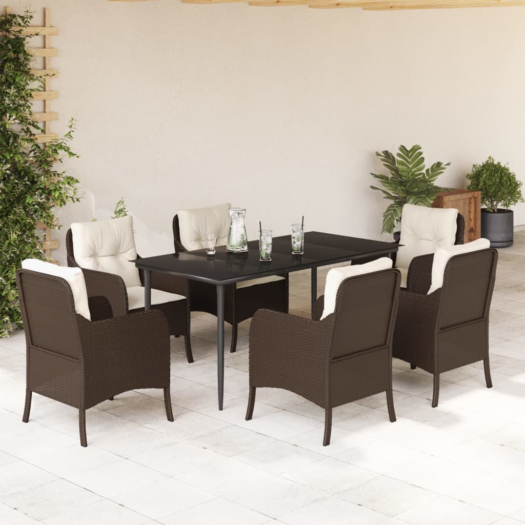 Vetonek Set comedor de jardín 7 pzas con cojines ratán sintético marrón