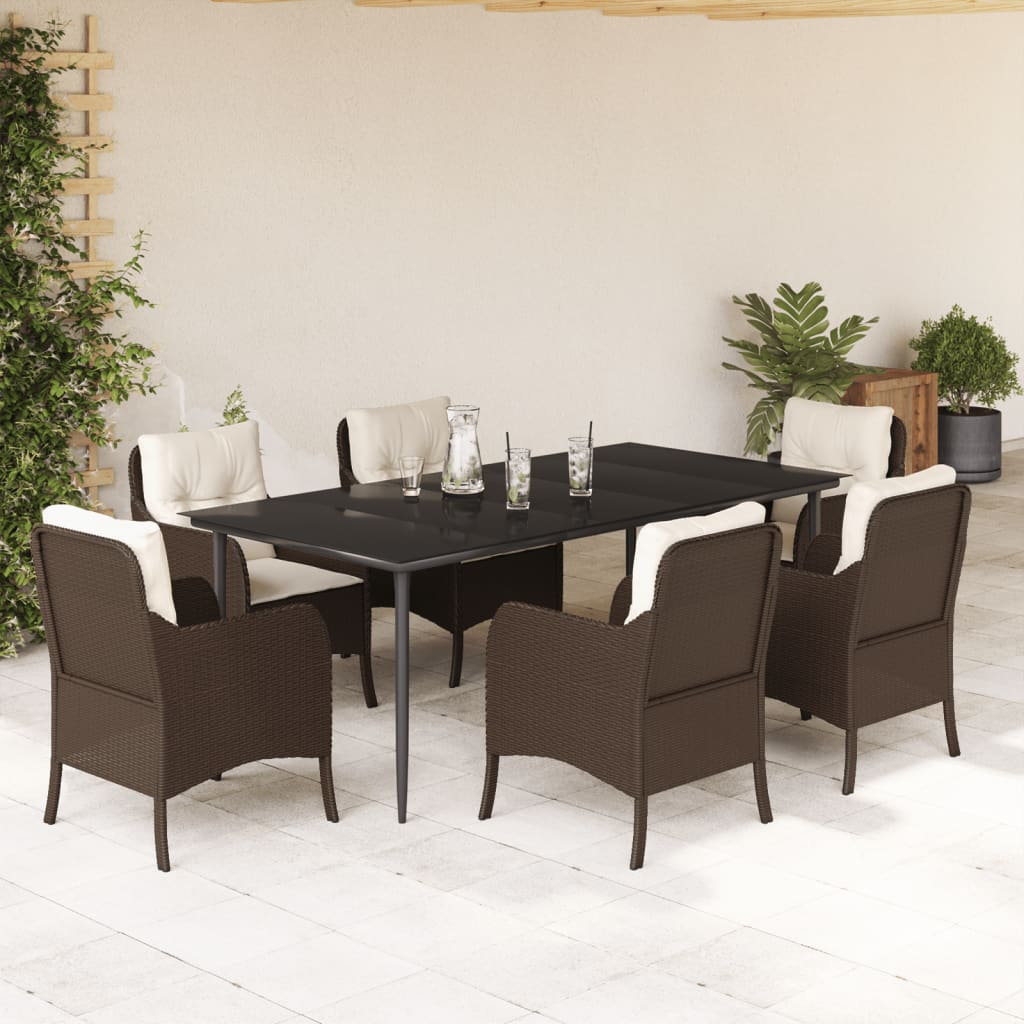 Vetonek Set comedor de jardín 7 pzas con cojines ratán sintético marrón