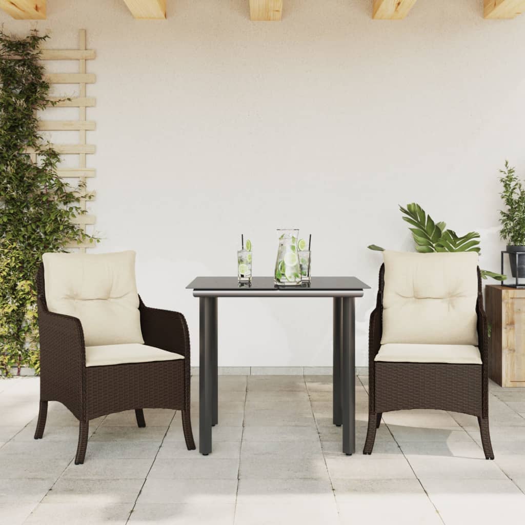 Vetonek Set comedor de jardín 3 piezas y cojines ratán sintético marrón