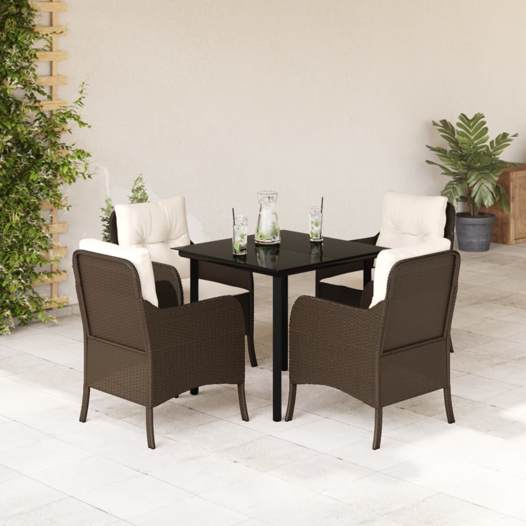 Vetonek Set comedor de jardín 5 piezas y cojines ratán sintético marrón