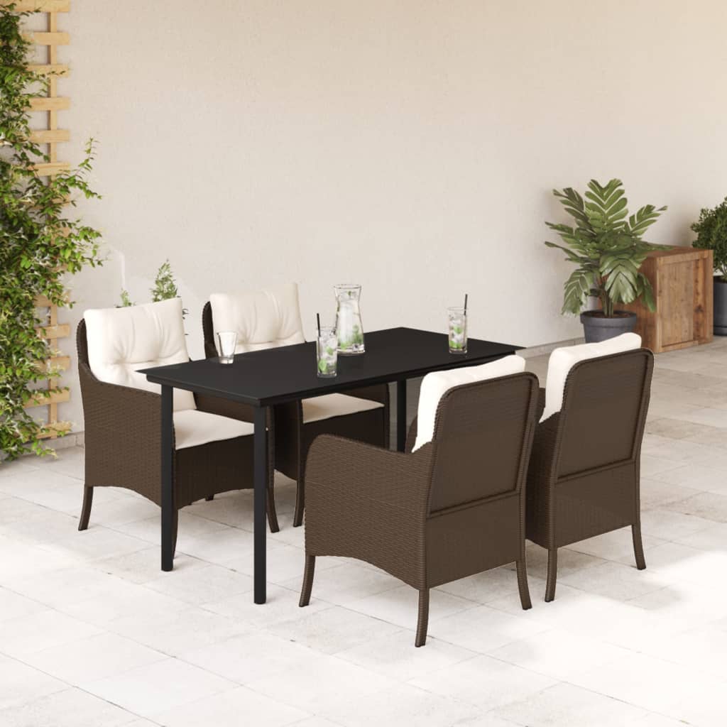 Vetonek Set comedor de jardín 5 piezas y cojines ratán sintético marrón